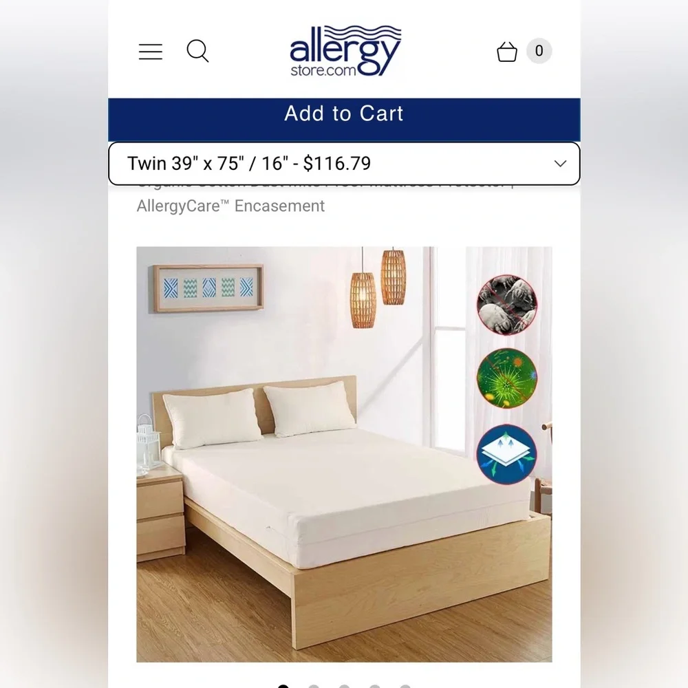 ALLERGY CARE 100% ORGANIC COTTON ZIPPERED MATTRESS ENCASEMENT TWIN